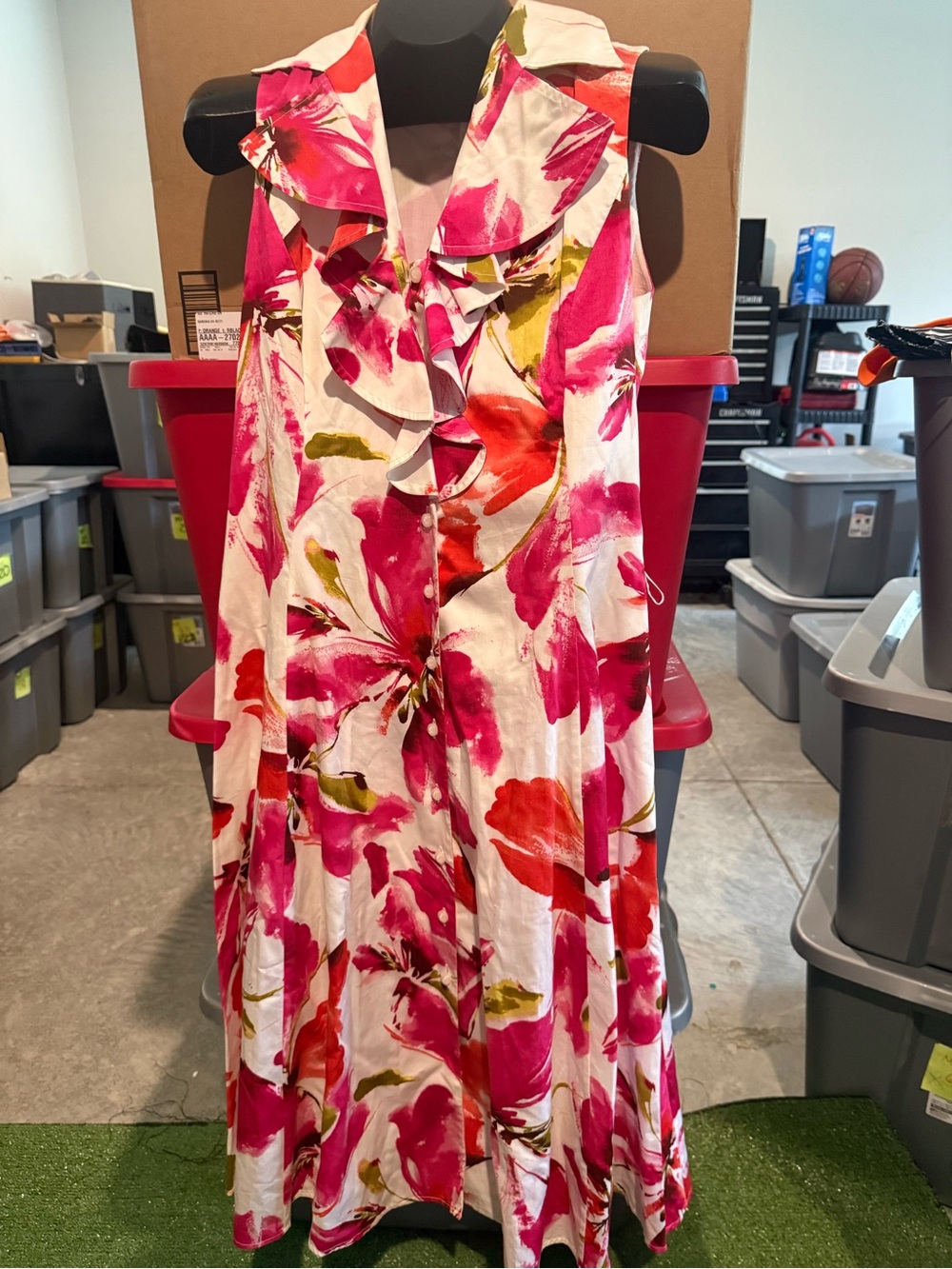 Sleeveless Ruffled Floral Midi Dress - Pink & White mp67